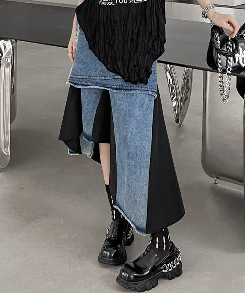 Layered Denim Mix Skirt